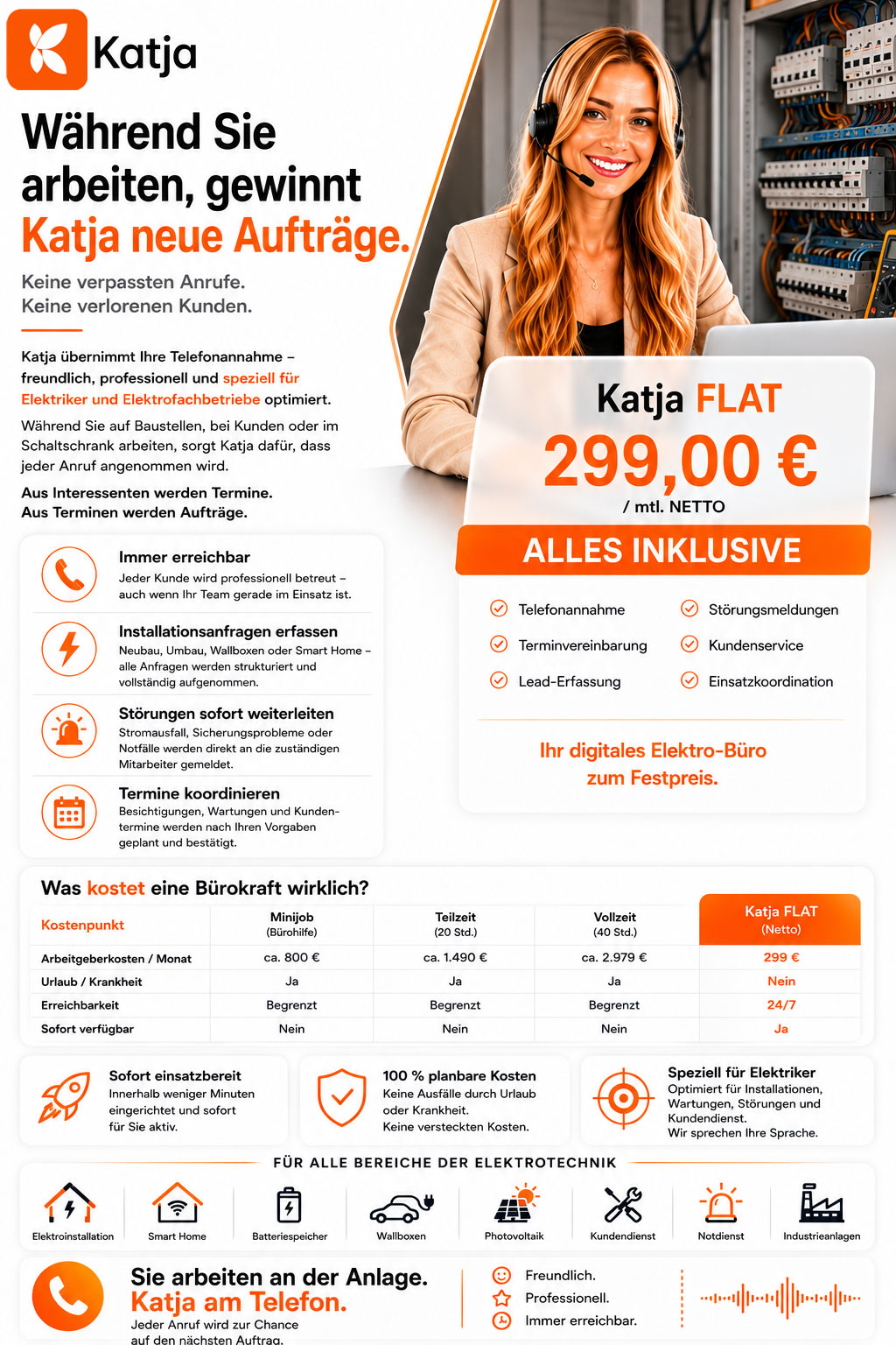 Katja FLAT Telefonannahme für Elektriker und Elektrofachbetriebe Kostenvergleich