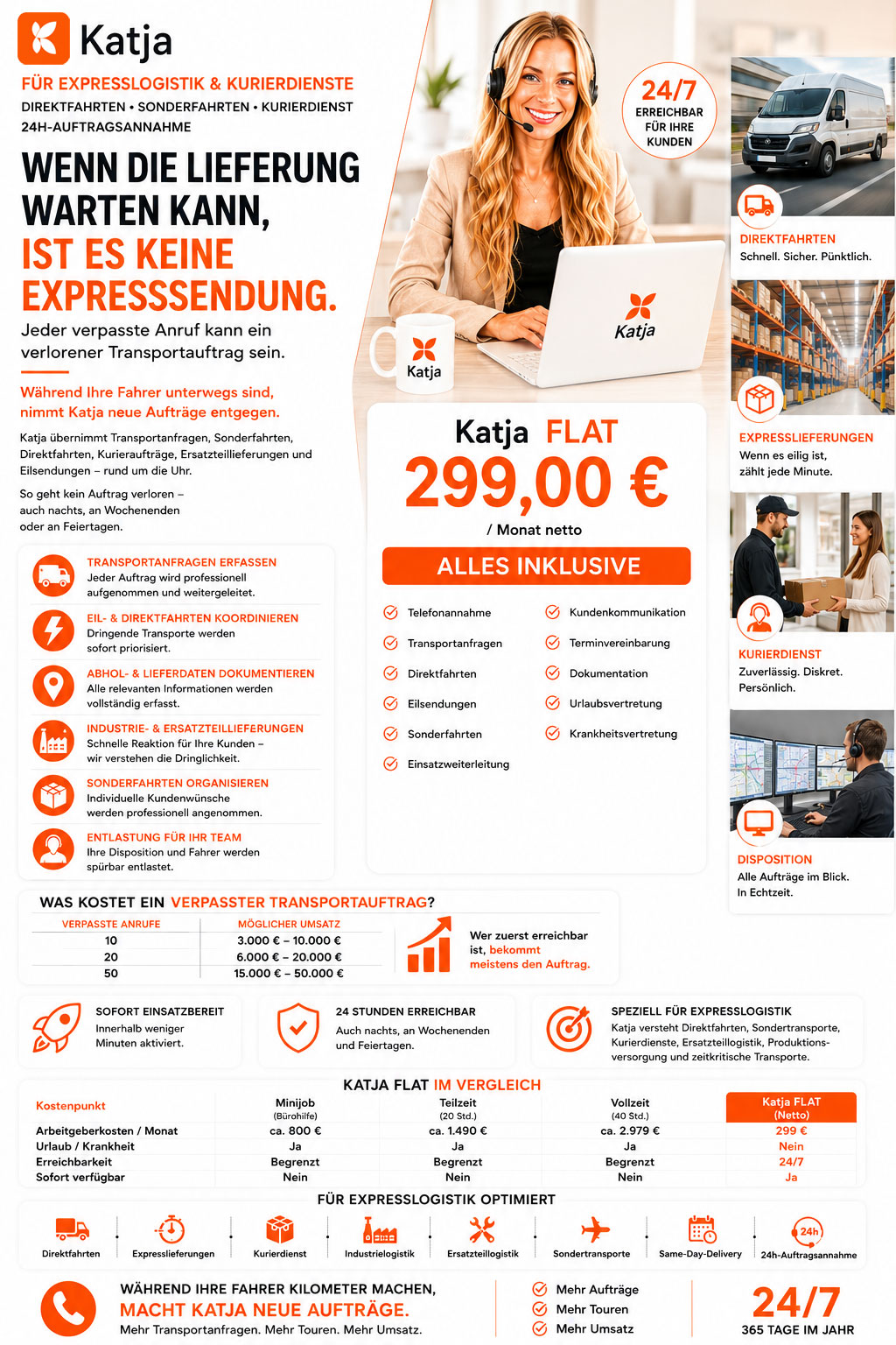Katja FLAT Telefonannahme für Expresslogistik und Kurierdienste 24h-Auftragsannahme